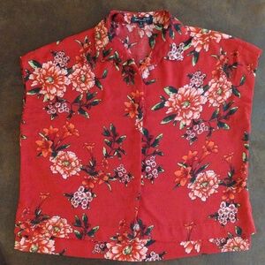 Red Floral Blouse Medium